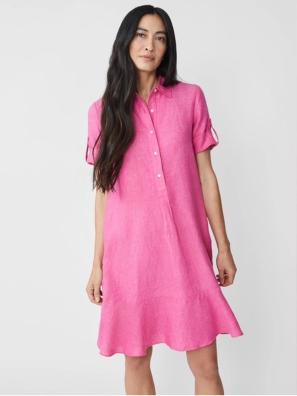 J.Mclaughlin Wellesley Linen Dress Ruffle Hem Preppy Pink Size M